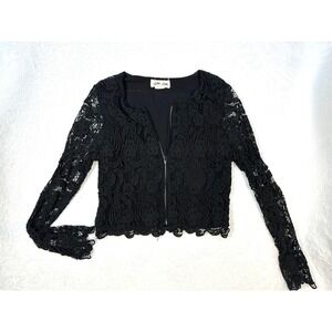 Anthropologie Lili's Closet Womens‎ M black crochet lace full zip top